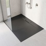 Cadita de dus REA Bazalt Long Negru 120x90 cm Compozit SMC Textura Piatra Profil Redus 25mm