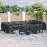 vidaXL Set de canapele pentru grădină cu pernă 13 pcs Negru Aluminiu