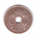 Moneda Africa de est 10 cents/centi 1939 H, stare buna, curata