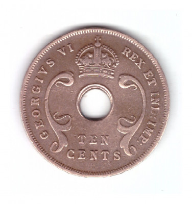 Moneda Africa de est 10 cents/centi 1939 H, stare buna, curata foto