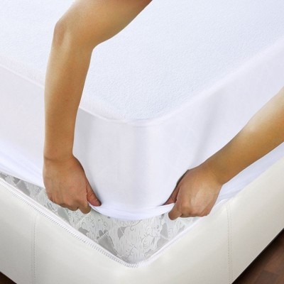 Husa protectie pat din frotir bumbac 100% impermeabila pentru saltea de 200x200 cm alb foto
