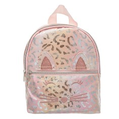 Ghiozdan Copii Pisica Roz Holografic Leopard Folie 3D Urechi cu Glitter 20x7x24cm foto