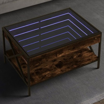 Gossi masuta de cafea cu led infinity, stejar fumuriu, 70x50x38 cm foto