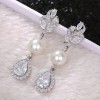 Cercei Splendid dama eleganti cu perla, strasuri argintiu, sistem tortita, accesorii ocazii speciale