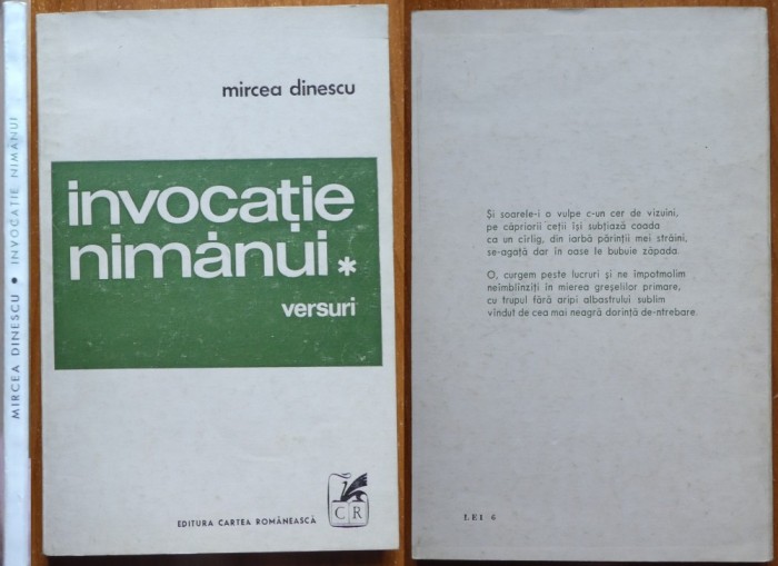 Mircea Dinescu, Invocatie nimanui ; Versuri, 1971, editia 1 cu autograf consistent, volum de debut
