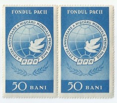 Romania, Lot 1052 cu 2 timbre fiscale de ajutor, pereche, 1959, NG