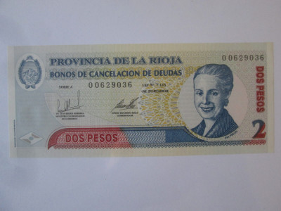 Rara! Argentina 2 Pesos 2003 UNC Eva Peron-Provincia La Rioja foto