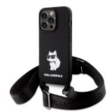 Husa Karl Lagerfeld iPhone 15 Pro Max Silicone Crossbody, Choupette, negru, KLHCP15XSCBSCNK