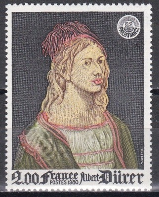 Franta 1980 - Expoziția internațională de timbre &amp;bdquo;Philexfrance 82&amp;rdquo; - Paris, Autoportret D&amp;uuml;rer din 1493, MNH foto