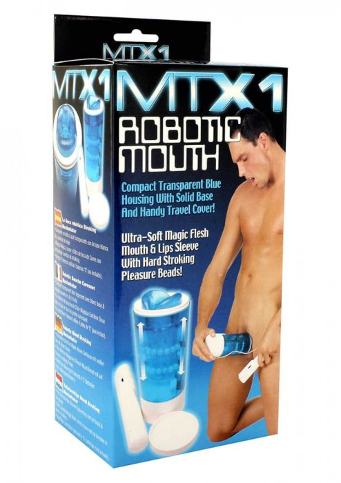 Masturbator MTX1 Robotic Mouth Up and Down, Albastru Transparent