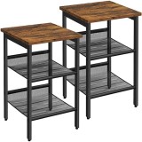 VASAGLE Set de 2 noptiere, cu cadru metalic, blat MDF, rafturi reglabile, 40x40x50cm, maro rustic Household NewTrend