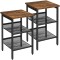 VASAGLE Set de 2 noptiere, cu cadru metalic, blat MDF, rafturi reglabile, 40x40x50cm, maro rustic Household NewTrend