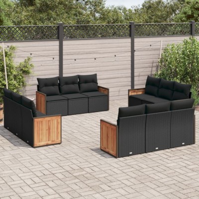 Gossi set canapele de gradina, 12 piese, cu perne, negru, poliratan foto