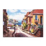 Tablou peisaj citadin mediteranean pictat manual, Colt de rai, 100x70cm ulei pe panza Valentin Pop