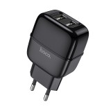 Incarcator Retea USB HOCO C77A, 2 X USB, 2.4A, Negru