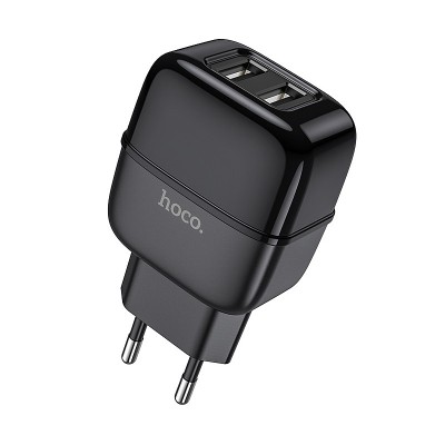 Incarcator Retea USB HOCO C77A, 2 X USB, 2.4A, Negru foto