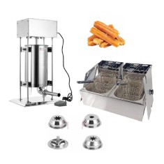 Mașină profesională pentru churros de 15L cu două friteuze cu ulei 2x10L
