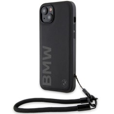 Husa BMW iPhone 15 Signature Leather Wordmark Cord, negru mat, BMHCP15S23RMRLK foto