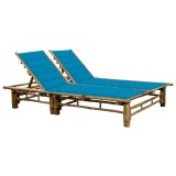 Șezlong dublu vidaXL bambus cu perne albastre, 200x130cm, reglabil - Relaxare gradina