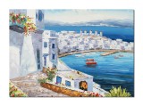 Cumpara ieftin Tablou pictat manual, Santorini, colt de rai, 70x50cm ulei pe panza in cutit, efect 3D, Magnific