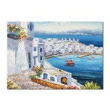 Tablou pictat manual, Santorini, colt de rai, 70x50cm ulei pe panza in cutit, efect 3D, Magnific