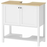 HOMCOM Corp sub lavoar, mobilier modern de baie cu 2 uși, poliță deschisă, decupaj &icirc;n U, 80 x 40 x 80 cm, alb | Aosom Romania