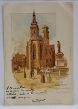 BISERICA ORASULUI SI MONUMENTUL LUI SCHILLER , STUTTGART , CARTE POSTALA ILUSTRATA , CROMOLITOGRAFIE , CLASICA