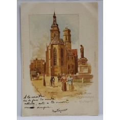 BISERICA ORASULUI SI MONUMENTUL LUI SCHILLER , STUTTGART , CARTE POSTALA ILUSTRATA , CROMOLITOGRAFIE , CLASICA