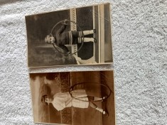 lot doua fotografii copii cu cercul de lemn . anii 1930.