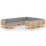vidaXL Set mobilier grădină cu perne, 11 piese, lemn masiv de pin 3077084