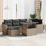 vidaXL Set canapele de grădină, 7 piese, cu perne, gri, poliratan 3326351