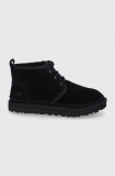 UGG cizme din piele &icirc;ntoarsă Neumel femei, culoarea negru, cu toc plat, izolat 1094269.BLK-BLK