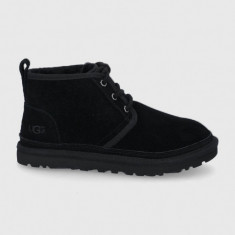 UGG cizme din piele întoarsă Neumel femei, culoarea negru, cu toc plat, izolat 1094269.BLK-BLK