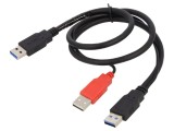 Cablu USB 2.0/3.0, 0,6m, 3 mufă A, 5Gbps, negru