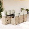 Set bistro de grădină, 9 piese, cu perne, bej, poliratan