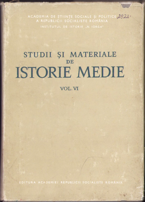HST C3761 Studii și materiale de istorie medie, volumul VI, 1973