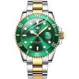 Ceas Barbatesc Olevs Elegant Quartz Verde, Afisare Data, Otel Inoxidabil, Argintiu/Auriu, 44mm