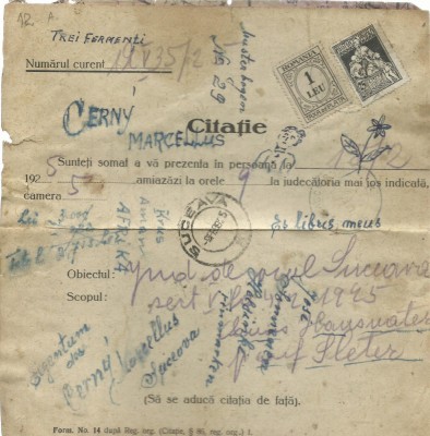 AMS# - DOCUMENT - CITATIE, 1925, 2 TIMBRE foto