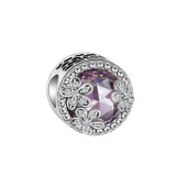 Cumpara ieftin Charm/talisman argint 925, JW1168, model cu piatra roz si flori, placat cu rodiu, DELIS