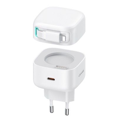 Incarcator priza usb-c pd35w cu cablu lightning, usams xmf, white foto