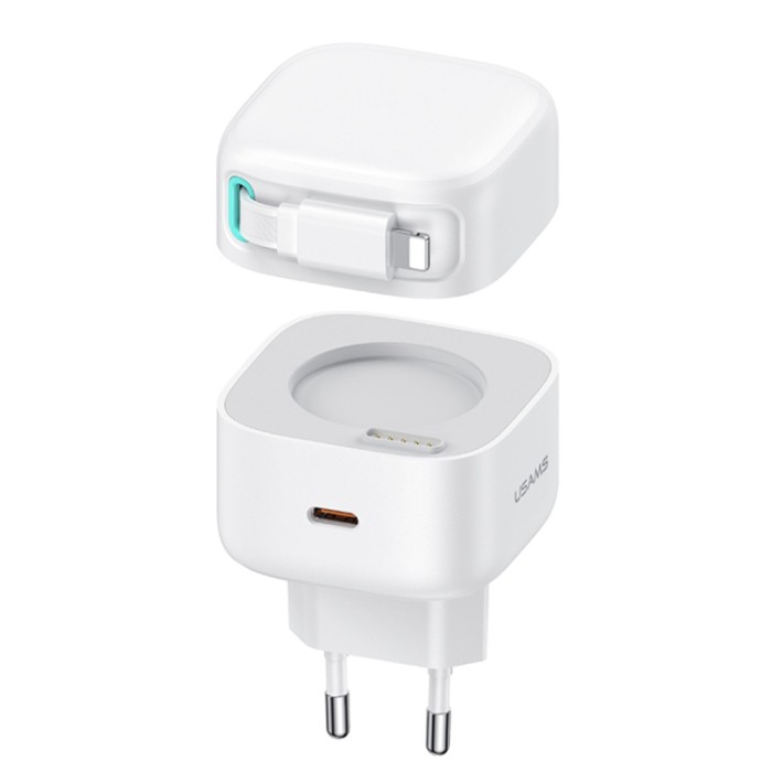 Incarcator priza usb-c pd35w cu cablu lightning, usams xmf, white