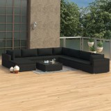 vidaXL Set mobilier de grădină cu perne, 9 piese, negru, poliratan 46776