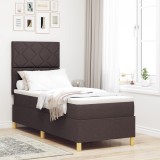 VidaXL Pat cu arcuri cu saltea și LED maro &icirc;nchis 80x200 cm țesătură