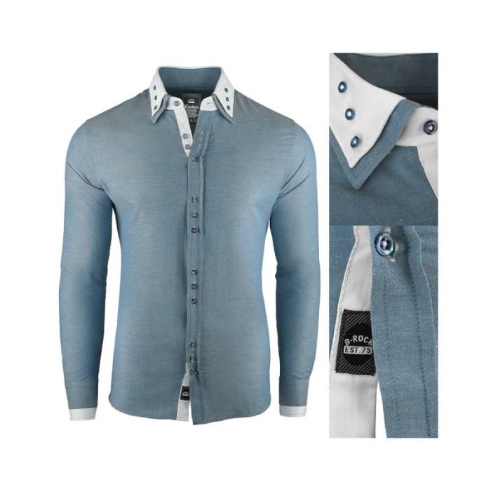 Camasa pentru barbati, super slim fit, elastica, casual, cu guler - blackrock basic gri verzui Camasa pentru barbati, super slim fit, elastica, casual, cu guler - blackrock basic gri verzui