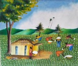 Roger-&quot;Culesul bumbacului&quot;, pictură naivă africană, Scene gen, Ulei, Altul