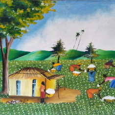 Roger-"Culesul bumbacului", pictură naivă africană