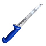 Cumpara ieftin Cutit profesional albastru 36 cm, lama curbata 21 cm, 190 g, otel inoxidabil, maner ergonomic cu garda, pentru spintecare si procesare carne
