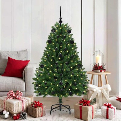 vidaXL Brad de Crăciun artificial cu 150 LED Verde 150 cm PVC și Metal 3395677 foto