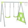 AIYAPLAY Leagăn de Grădină 3 &icirc;n 1 pentru Copii 3-8 Ani cu Coș Baschet, Poartă Fotbal, 238x180x182 cm, Verde | Metal/PE