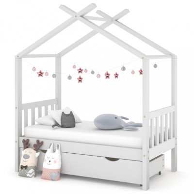 Cadru pat de copii cu un sertar, alb, 70x140 cm, lemn masiv pin GartenMobel Dekor foto